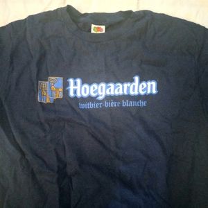 Hoegaarden Beer T-Shirt. Size L Navy Blue.  Belgian Brewery Fruit Of The Loom